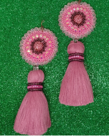 Háčkované  dizajnové náušnice "Ružový piesok"